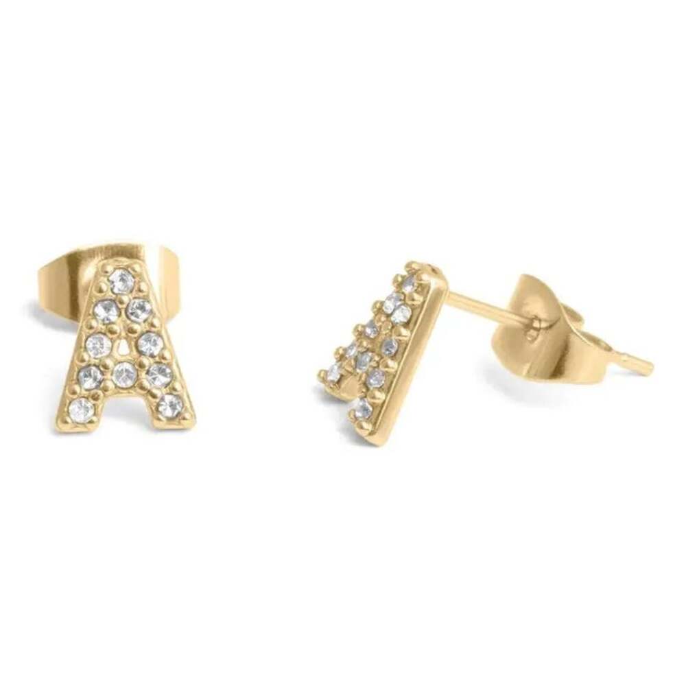 NWT 18K Gold PVD Initial Stud A Earrings Stones Waterproof Tarnish Free Dainty